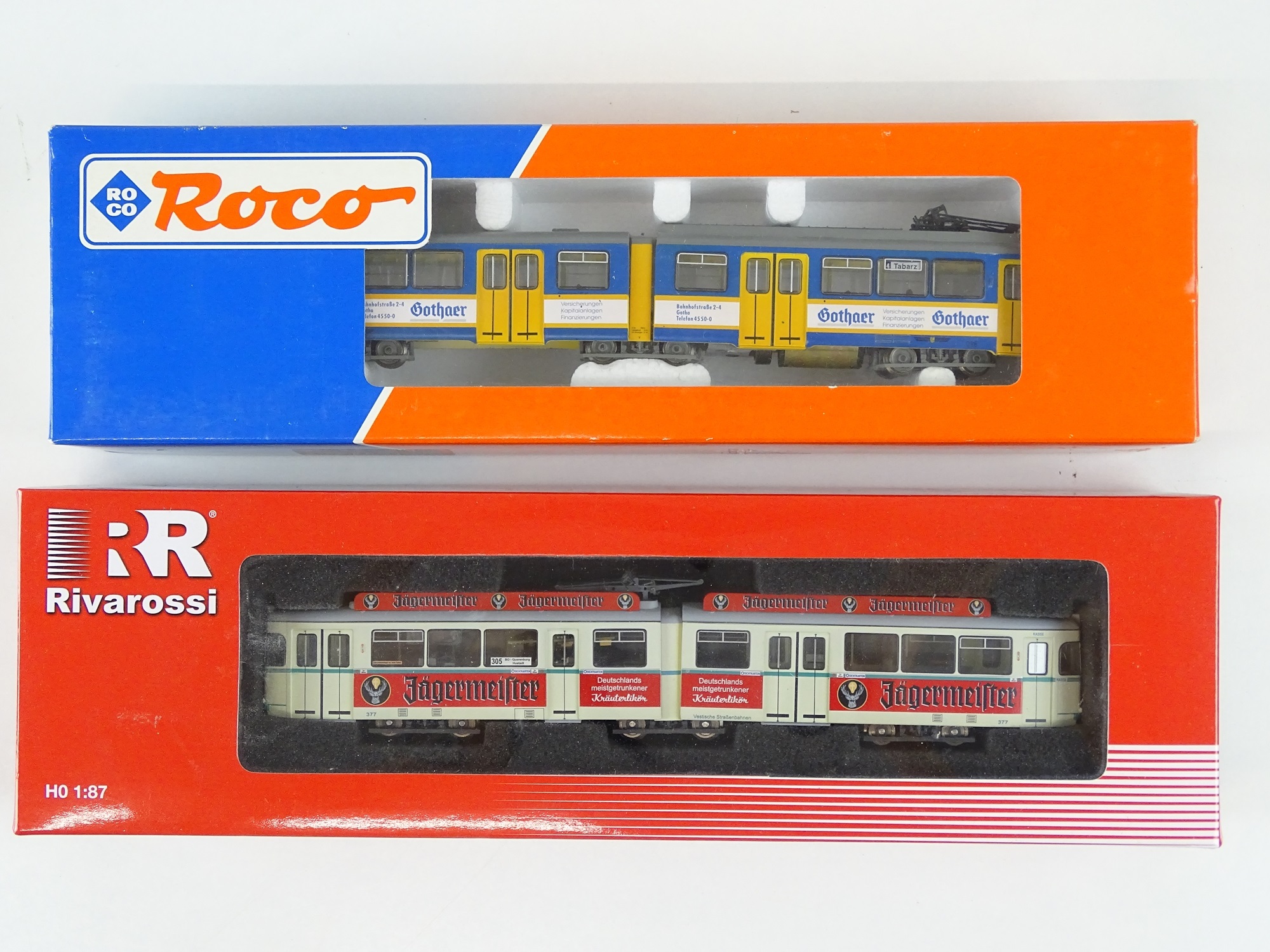 HOリバロッシ duwag gt6 コカコーラ　トラム Lot 190 - A pair of HO Gauge Düwag trams by ROCO and