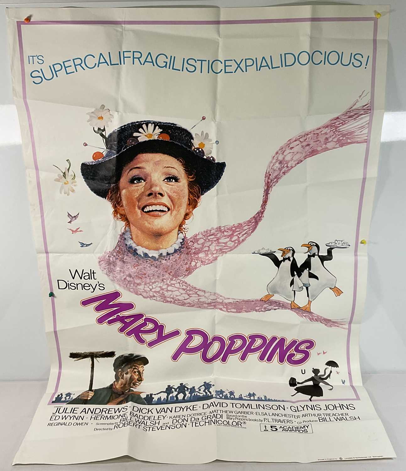 Lot 177 - WALT DISNEY - MARY POPPINS (1964) UK 60" x 40"...
